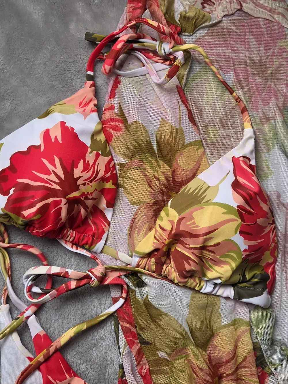 SHEIN Floral Tie-Side Bikini Set in Red, Pink, Yellow
